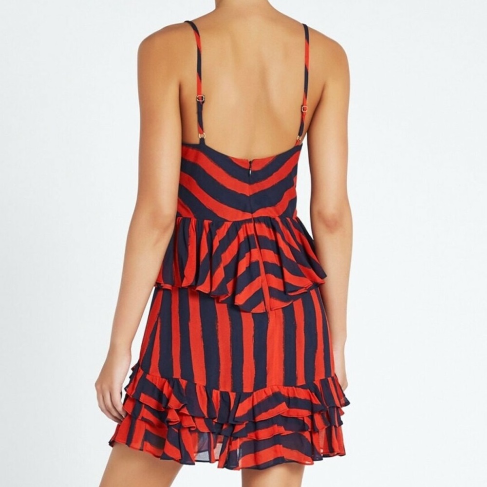 SASS & BIDE Palais Royale Red Navy Blue Stripe Ruffle Hem Cami Mini Dress - Picture 6 of 9